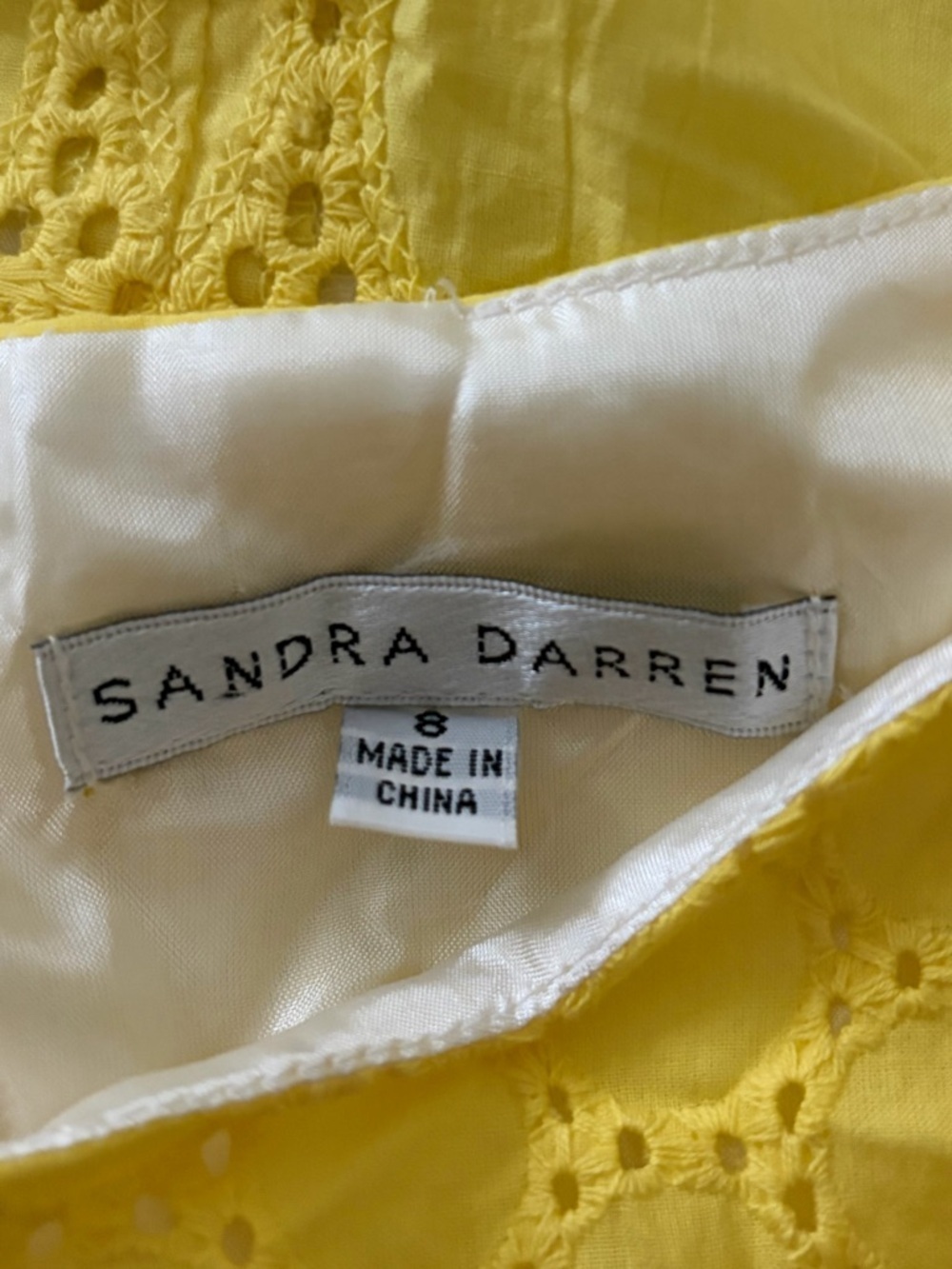 Sandra Darren Bright Yellow Eyelet Sleeveless Midi Dress - Picture 7 of 7